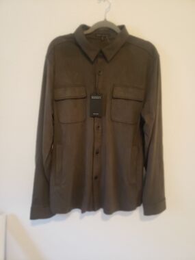 Robert Barakett Olive Green Button-Front Casual Shirt